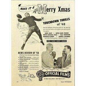 Official Films "Make it a Merry X-Mas" Touchdown Thrills of '48 Print Ad 1949